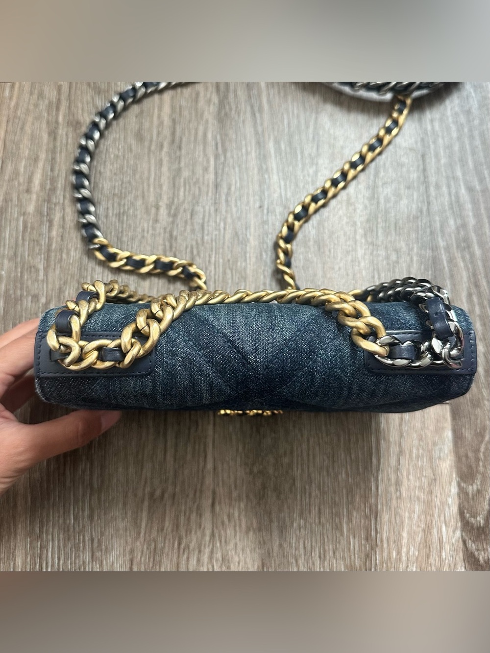 Chanel Denim Quilted Chanel 19 Wallet On Chain WOC Blue Shoulder Bag Crossbody - Picture 8 of 11